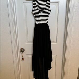 2B Bebe Black and White Striped High Low Maxi Dress